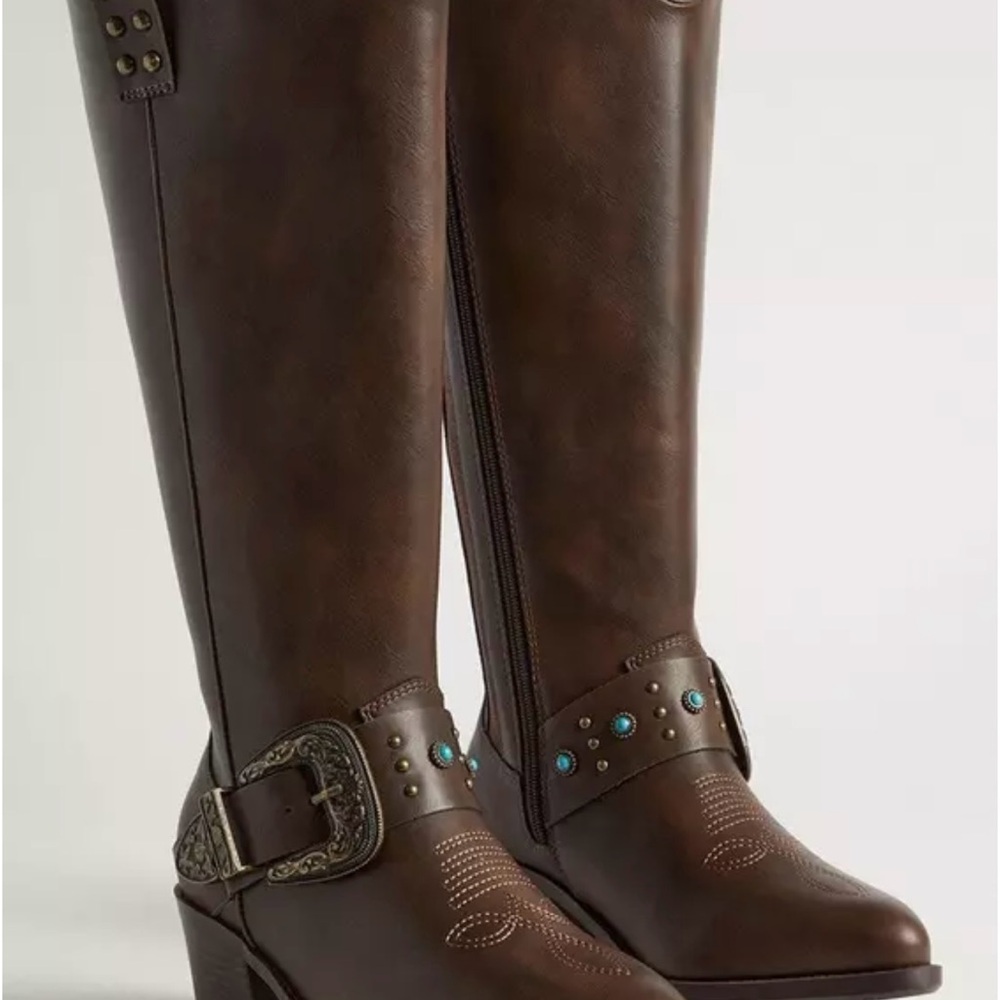 Torrid Brown Heeled Boots with Buckle Detail